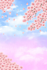A cherry blossom hand painting with a space for typography, letters, and other paintings, or a graphic set against cherry blossoms on a spring day.
