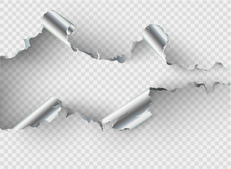ragged Hole torn in ripped metal on transparent background
