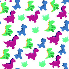 Сute dinosaurs cartoon seamless pattern background wallpaper. A design element. Vector illustration drawn by hand. Decorative decoration for greeting cards. Isolated pattern.
