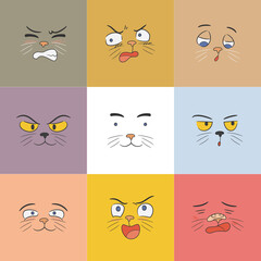 A collection of nine Illustrations cute cat expression with gray cat
