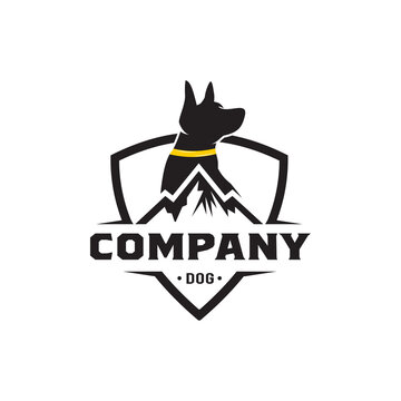 Mountain dog logo shield symbol background, design template, symbol