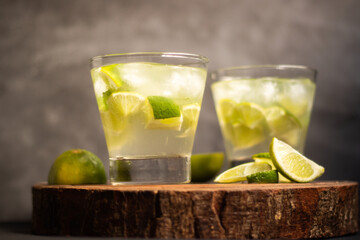 Typical Brazilian cocktail called Caipirinha, Traditional alcoholic drink from Brazil made with fruits and cachaça.