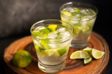 Typical Brazilian cocktail called Caipirinha, Traditional alcoholic drink from Brazil made with fruits and cachaça.