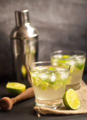 Typical Brazilian cocktail called Caipirinha, Traditional alcoholic drink from Brazil made with fruits and cachaça.