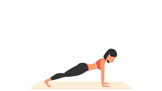 Push up exercise. Female workout on mat
