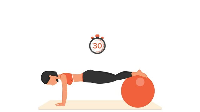 Plank hold exercise. Female workout with fitball.