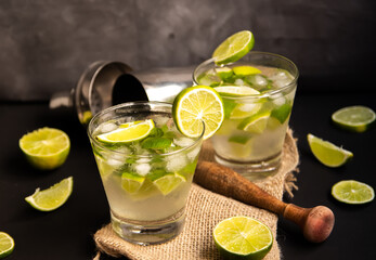 Typical Brazilian cocktail called Caipirinha, Traditional alcoholic drink from Brazil made with fruits and cachaça.