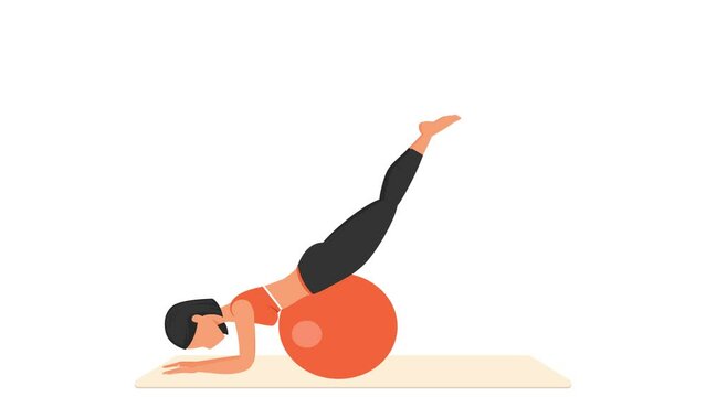 Prone kick ups exercise. Female workout with fitball.