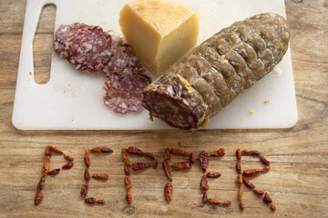 spicy foods:sardinian pecorino and salami