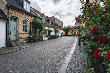 Fototapeta na wymiar View of a street in central Lund, Sweden.