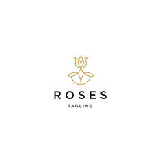 Fototapeta premium Roses flower line logo icon design template flat vector