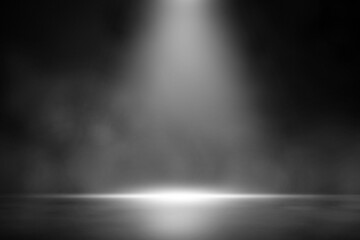 Dark abstract walls are empty and gradient studio rooms with smoke floating within surfaces and bright lights. for displaying products on the background wall