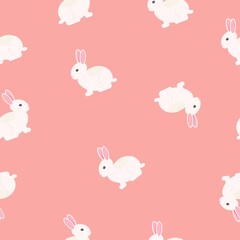 Seamless pattern white rabbit on pink bg