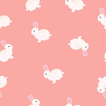 Seamless Pattern White Rabbit On Pink Bg