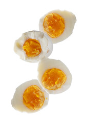 boiled chicken eggs with yolk on a white background