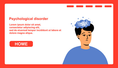 Landing page for the site, the concept of mental health problems. The man is experiencing psychological difficulties. Vector illustration