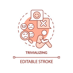 Trivializing turquoise concept icon. Gaslighting behaviour sign abstract idea thin line illustration. Psychological abuse. Isolated outline drawing. Editable stroke. Arial, Myriad Pro-Bold fonts used