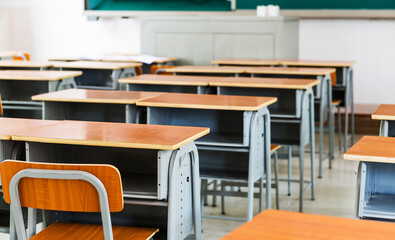 Empty classroom with chairs and desks