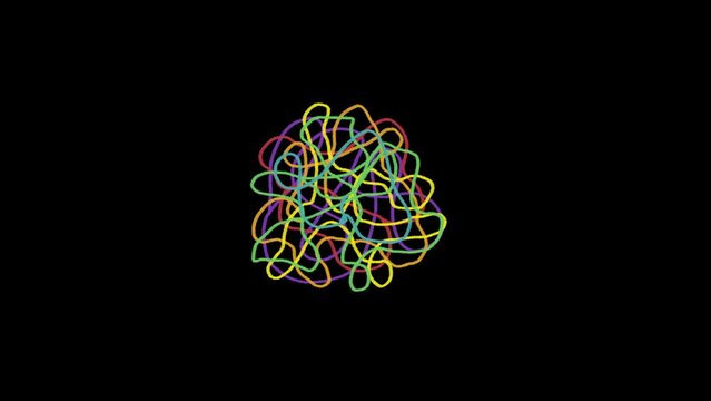 [Rainbow Tangle] Messy, ball, wire, knot, problem, confusion, chaos, disaster, drawing, doodle, low frame rate animation, colorful, rainbow, LGBT, diversity. Background in black, white, and chroma key