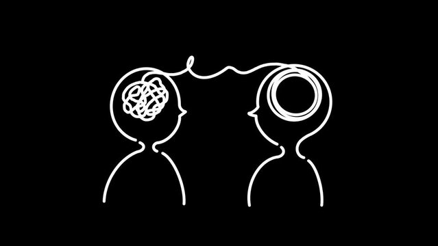 Organization, systemize, solve, tangle, knot, confusion, difficult, unhappy, overwhelming, string, messy, simple, line, complex, ball, brain, drawing, human, brain, Doodle, symbol, icon, animation, 4K