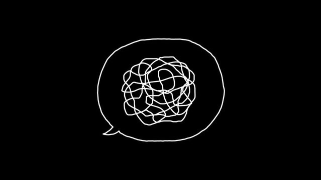 Tangle, knot, confusion, chaos, disaster, difficult, unhappy, overwhelmed, messy, simple, line, complex, ball, brain, hand-drawn, Doodle, sketch, pencil, symbol, icon, doodle, animation, speech bubble