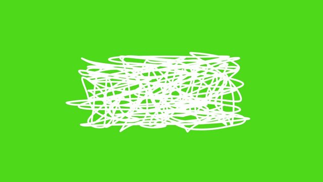 Messy, Complex, tangled, thin rectangle wire knot with black, white, and green chromakey background in hand-drawn, doodle style low frame rate animation.