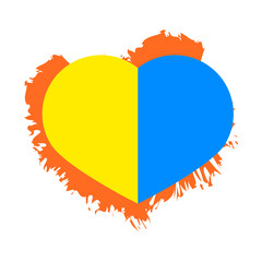 Heart Ukrainian flag on fire of war. Vector illustration Ukraine flag in the shape of a heart.