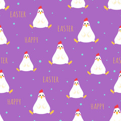 easter seamless pattern with hens, vector illustration