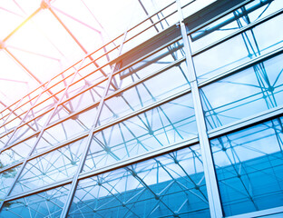 Fototapeta premium glass office buildings in wide angle view.
