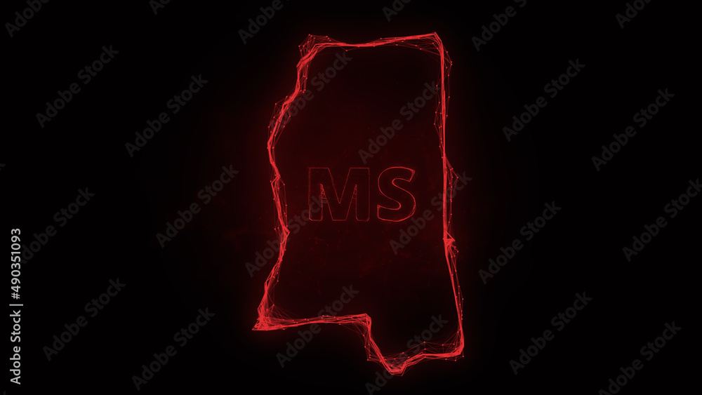 Poster Plexus flat map showing the state of Mississippi from the United State of America on black background. USA. Plexus map of Mississippi