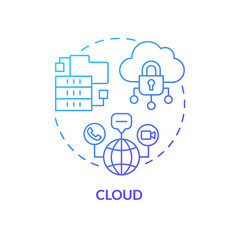 Cloud blue gradient concept icon. Remote information storage. Internet service. Digital skills abstract idea thin line illustration. Isolated outline drawing. Myriad Pro-Bold fonts used