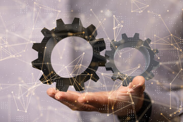 gear system data. Connecting lines and dots.Big data visualization