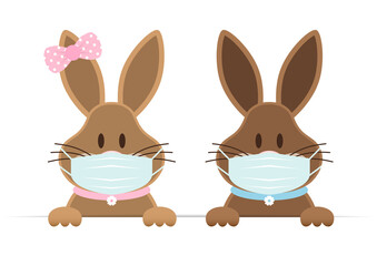 Osterhasen Mädchen Und Junge Maske Banner Horizontal