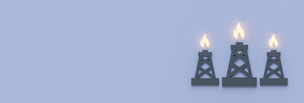 Oil Rig Industry with soft blue background,Oil producing offshore platform, Oil platform with flame, 3D render , 3D illustration.