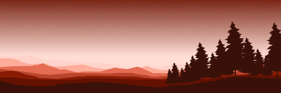landscape with tree silhouette flat design vector illustration good for web banner, blog banner, wallpaper, background template, adventure design, tourism poster design, backdrop design