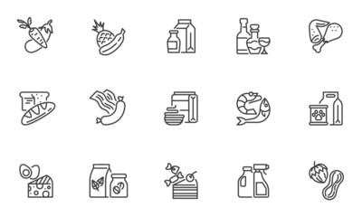 Grocery store line icons set