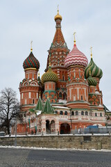 Basil's Cathedral on Red Square in Moscow. Beautiful cathedral of old architecture. 11.02.2022 Moscow, Russia.