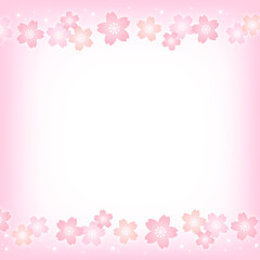 パステルカラーの桜の花とピンクの正方形の背景画像/上下装飾・桜小さめ