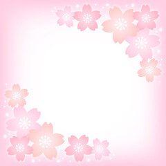 パステルカラーの桜の花とピンクの正方形の背景画像/右上左下装飾