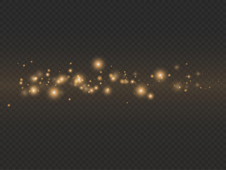 Yellow dust sparks, star shine, light effect.