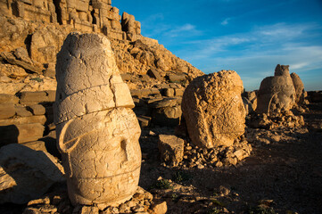 Ancient statues on the top of Nemrut mount, Turkey. The mount Nemrut is listed as UNESCO World...