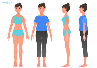 健康的な女性の立ち姿　正面と横