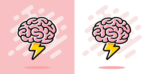 Brainstorm vector logo. Human brain and lightning