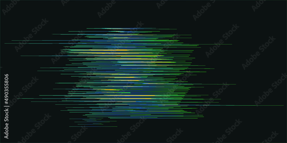 Poster abstract dark background with random green and blue lines