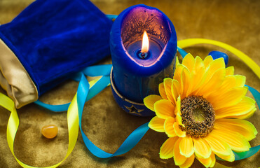 Pray for Ukraine, concept of peace, save the world, magical praying, esoteric 