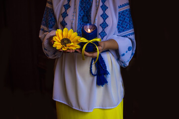 Pray for Ukraine, concept of peace, save the world, magical praying, esoteric 