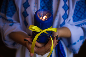 Pray for Ukraine, concept of peace, save the world, magical praying, esoteric 