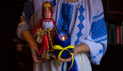Pray for Ukraine, concept of peace, save the world, magical praying, esoteric 