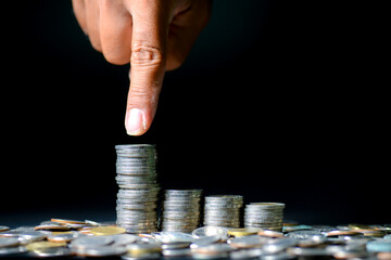 financial goal money increase concept Financial success. rising coin pile