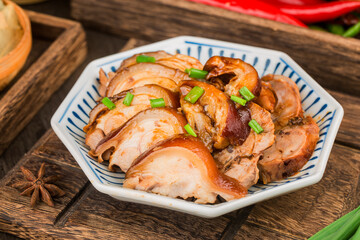 A plate of sliced pork knuckle